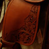 Maker Keith Valley - Custom 3-B saddle - In-skirt 7/8ths riggin - Gullet - 7 and 1/2H by 6 and 1/4W by 4 Horn - 2 and 1/2 inch Metal Dally Horn - North West Quarter horse bars - 7/8ths flat plate - 16 inch inlaid padded seat - Cantle 12 and 1/2 inch wide by 4 inch high with 1 and 3/4 inch Cheyenne Roll